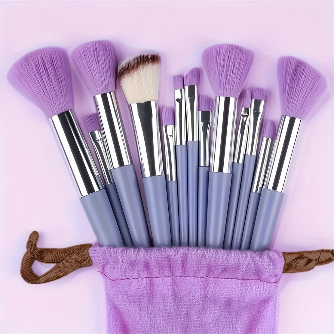 13pcs Nylon Bristle Makeup Brush Set with ABS Handle, Allergy-Free, Unscented, Multi-Use for Foundation, Eyebrow, Concealer, Eyeshadow, Travel & Daily Makeup, Includes Storage Bag